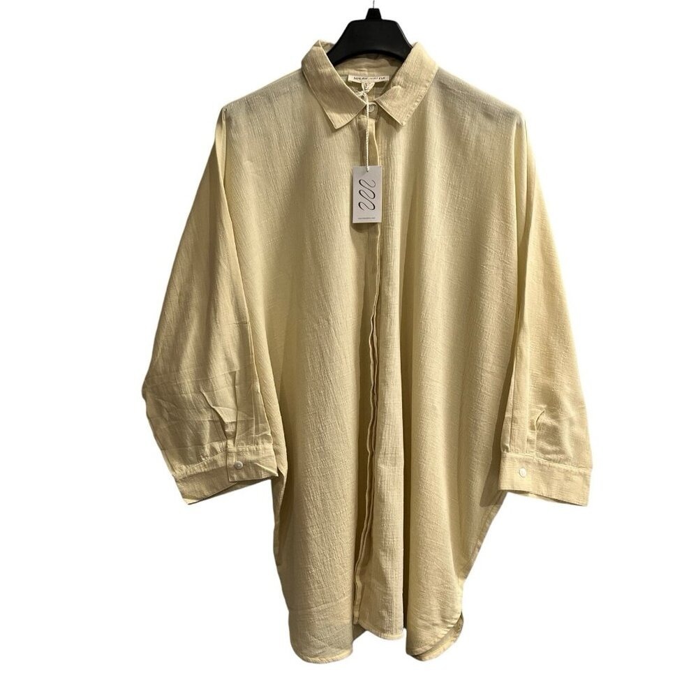 Maurie Eve Shirt Dress Womens L‎ Neutral Pleated Boxy Oversized Mini  Lagenlook